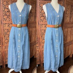 Blue Denim Western Jean Dress Button Front with Brown Topstitching